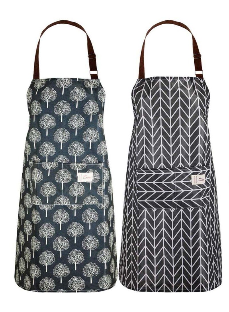 SOLARAE Aprons with Pockets Waterproof Adjustable Cooking Kitchen Bib Apron for Baking Household Cleaning Linen Easy To Wear Shapes Women 2 Pieces - Image 1