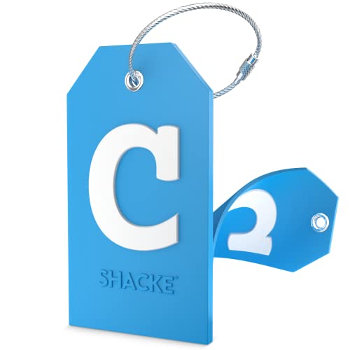 Shacke Initial Luggage Tag with Full Privacy Cover and Stainless Steel Loop (Aqua Teal) (Letter C) - Image 1