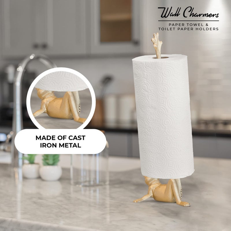 WallCharmers Gold Paper Towel Holder, Metal Toilet or Kitchen Paper Holder for Floor or Countertop, Gold Frog - Image 2