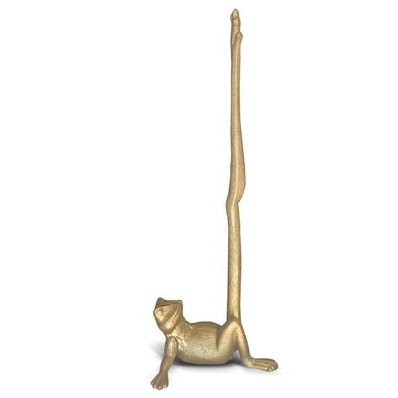 WallCharmers Gold Paper Towel Holder, Metal Toilet or Kitchen Paper Holder for Floor or Countertop, Gold Frog - Image 1