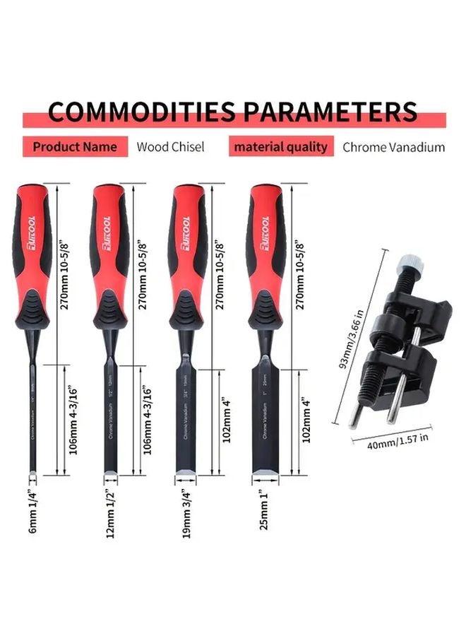 Steel Wood Chisel Set With Roll Bag Bevel Edge Carving Sharpening Stone Holder - Image 3
