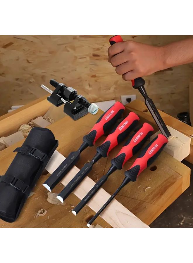 Steel Wood Chisel Set With Roll Bag Bevel Edge Carving Sharpening Stone Holder - Image 2