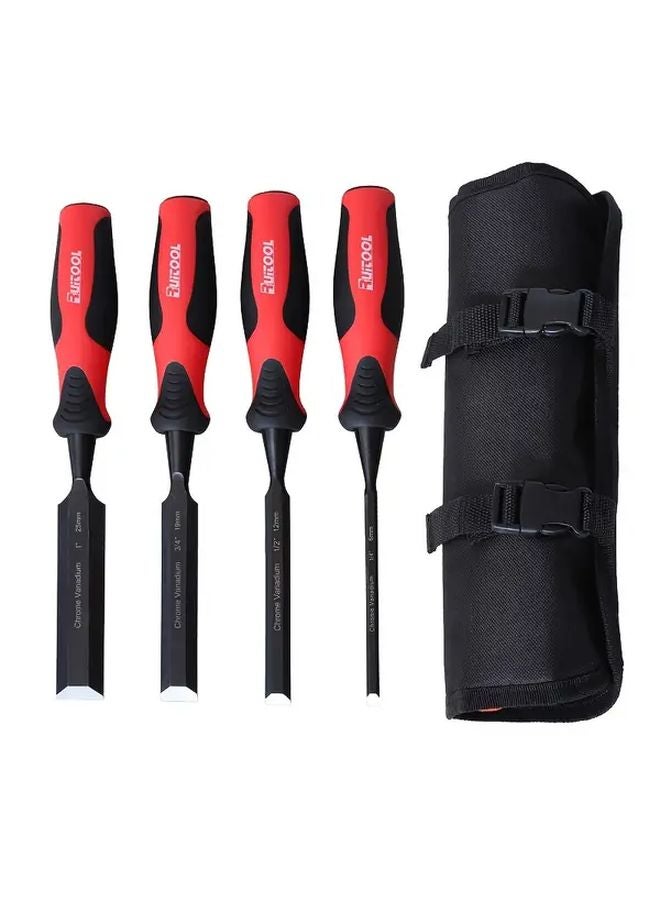 Steel Wood Chisel Set With Roll Bag Bevel Edge Carving Sharpening Stone Holder - Image 1