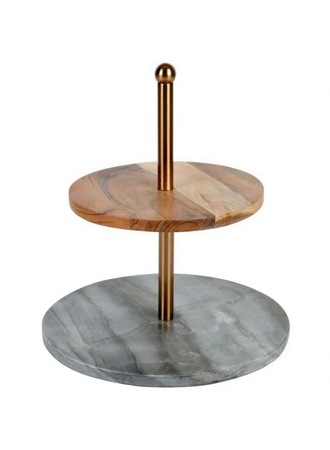 GIBSON Wooden and Marble 2-Tier Stand Server Multicolour 12 x 14 Inch 124646.01