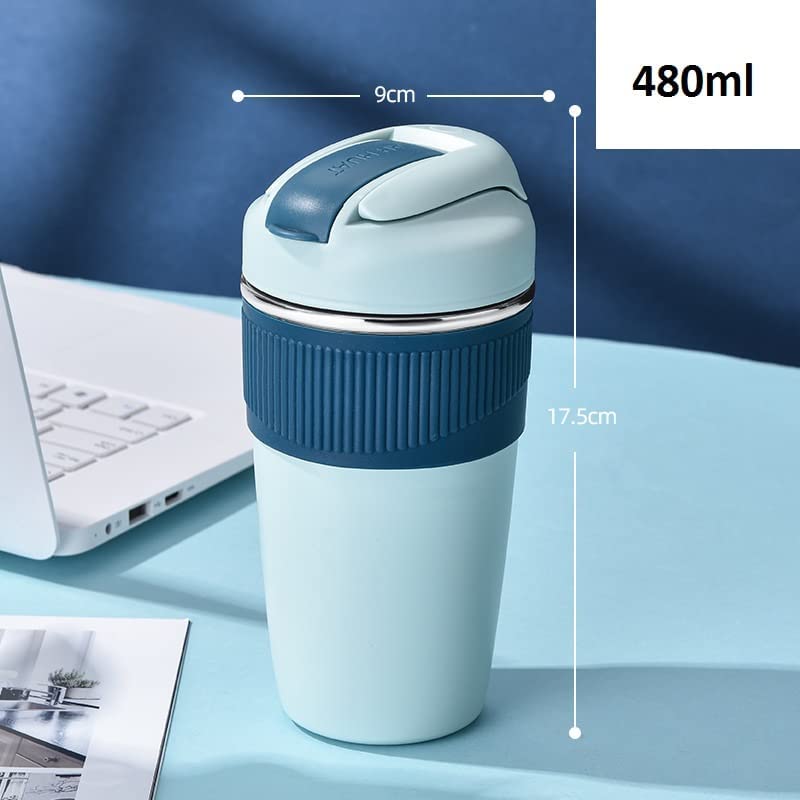 Wosta Travel Mug, Insulated Coffee Cup with Leakproof Lid,Vacuum Insulation Stainless Steel Reusable for Hot Cold Coffee,Tea, Thermal Mug with Non-Slip (Mint Blue, 480 Ml) - Image 3