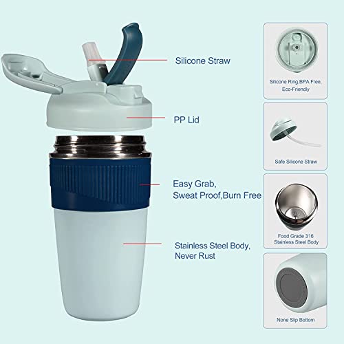 Wosta Travel Mug, Insulated Coffee Cup with Leakproof Lid,Vacuum Insulation Stainless Steel Reusable for Hot Cold Coffee,Tea, Thermal Mug with Non-Slip (Mint Blue, 480 Ml) - Image 2