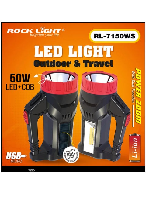 Rocklight RL-7150WS Flash Light 50W LED + COB with Solar Power