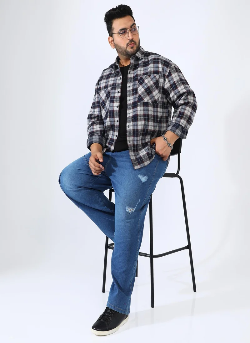 Instafab Plus  Men's Navy Blue Tartan Plaid Shirt for Men | Best Price UAE