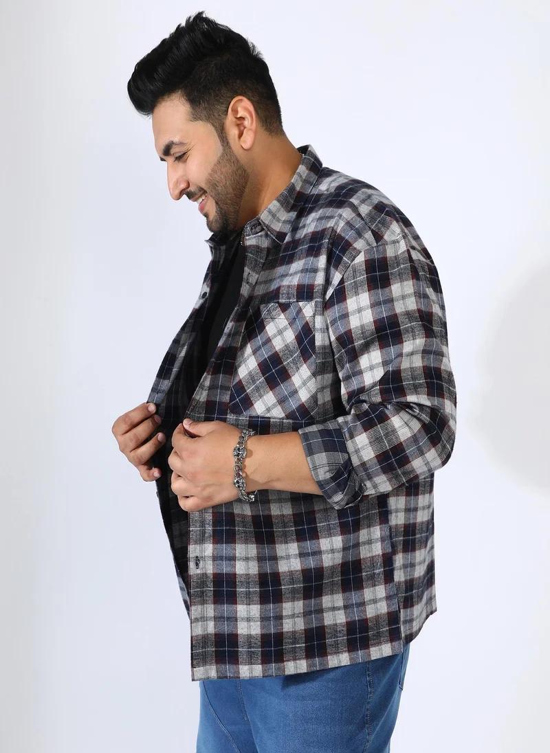 Instafab Plus  Men's Navy Blue Tartan Plaid Shirt for Men | Best Price UAE