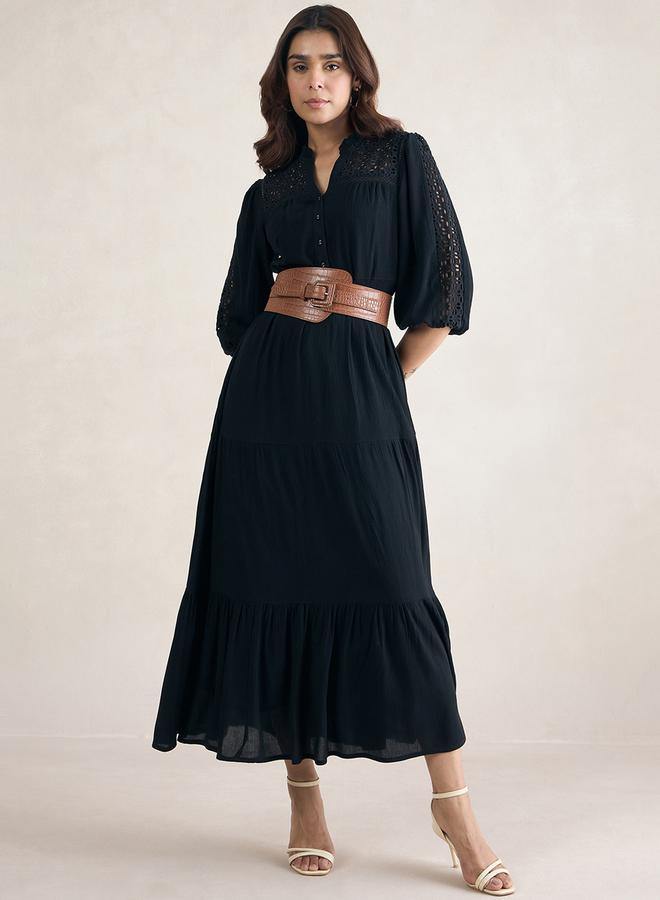 Femmella Femmella Schiffli Design Balloon Sleeves Tiered Midi Dress  - Image 1
