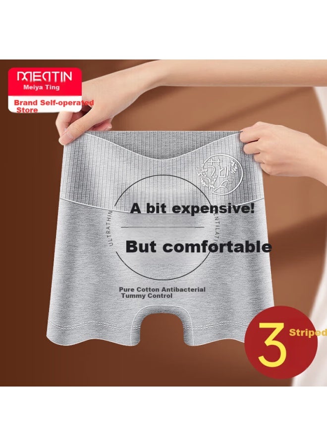 Mei Ya Ting Women's High Waist Cotton Underwear With Tummy Control And Antibacterial, Seamless, Anti-light Leakage, Safety Shorts, Pack Of 3, XL - Image 1