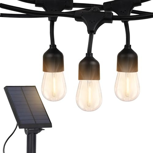 Brightech Ambience Pro 27 Ft Solar Powered Outdoor String Lights - Commercial Grade Waterproof Patio Lights with Edison Globes, Shatterproof LED String Lights for Patio - 2W, Warm White, 12 Bulbs - Image 1