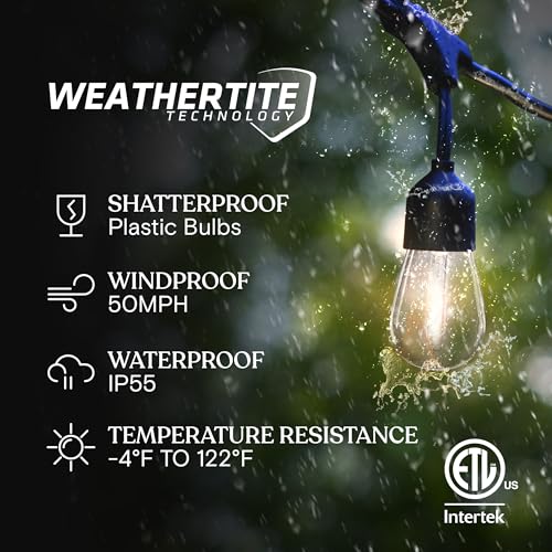 Brightech Ambience Pro 27 Ft Solar Powered Outdoor String Lights - Commercial Grade Waterproof Patio Lights with Edison Globes, Shatterproof LED String Lights for Patio - 2W, Warm White, 12 Bulbs - Image 2