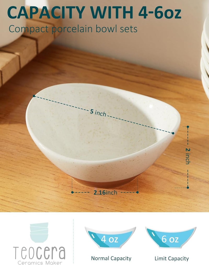 Teocera 5 Inch Porcelain Small Bowls Set 6 Ounce small serving bowls for Dessert Ice Cream Snack Dipping Side Dishes Microwave  Dishwasher Safe Beige - Image 2
