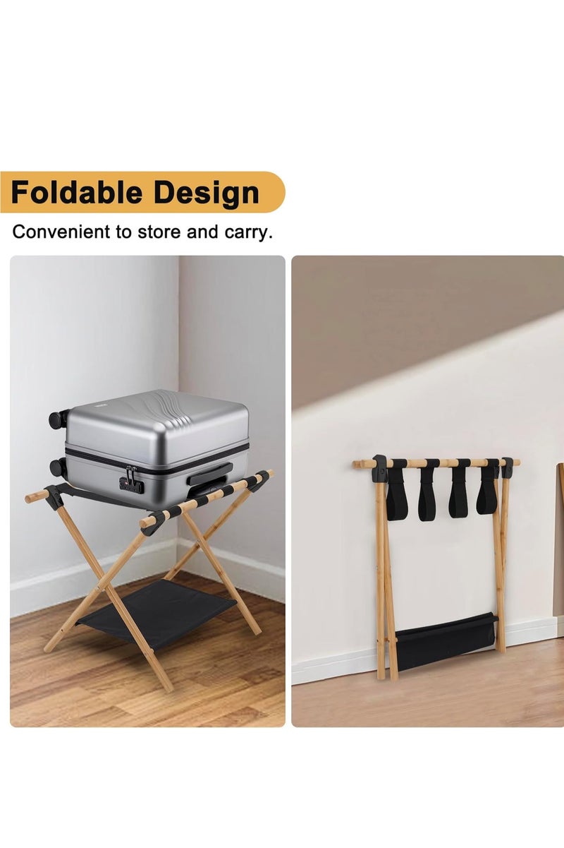 Luggage Rack,Wooden Portable Luggage Rack for Suitcase ,Double-Deck Luggage Racks Include Storage Shelf and Luggage Racks for Family Hotel Use，64*45*52CM,Withstand 50 KG - Image 4
