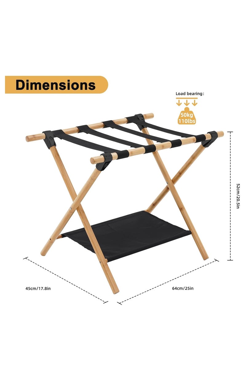 Luggage Rack,Wooden Portable Luggage Rack for Suitcase ,Double-Deck Luggage Racks Include Storage Shelf and Luggage Racks for Family Hotel Use，64*45*52CM,Withstand 50 KG - Image 1