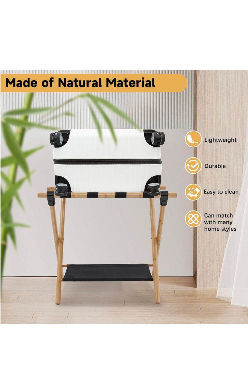 Luggage Rack,Wooden Portable Luggage Rack for Suitcase ,Double-Deck Luggage Racks Include Storage Shelf and Luggage Racks for Family Hotel Use，64*45*52CM,Withstand 50 KG - Image 2