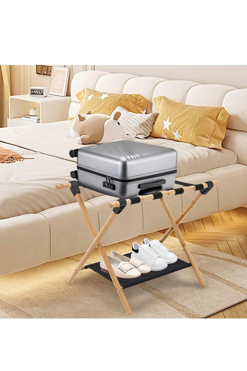 Luggage Rack,Wooden Portable Luggage Rack for Suitcase ,Double-Deck Luggage Racks Include Storage Shelf and Luggage Racks for Family Hotel Use，64*45*52CM,Withstand 50 KG - Image 3