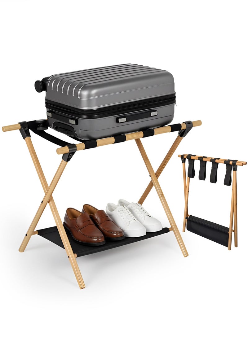 Luggage Rack,Wooden Portable Luggage Rack for Suitcase ,Double-Deck Luggage Racks Include Storage Shelf and Luggage Racks for Family Hotel Use，64*45*52CM,Withstand 50 KG - Image 1
