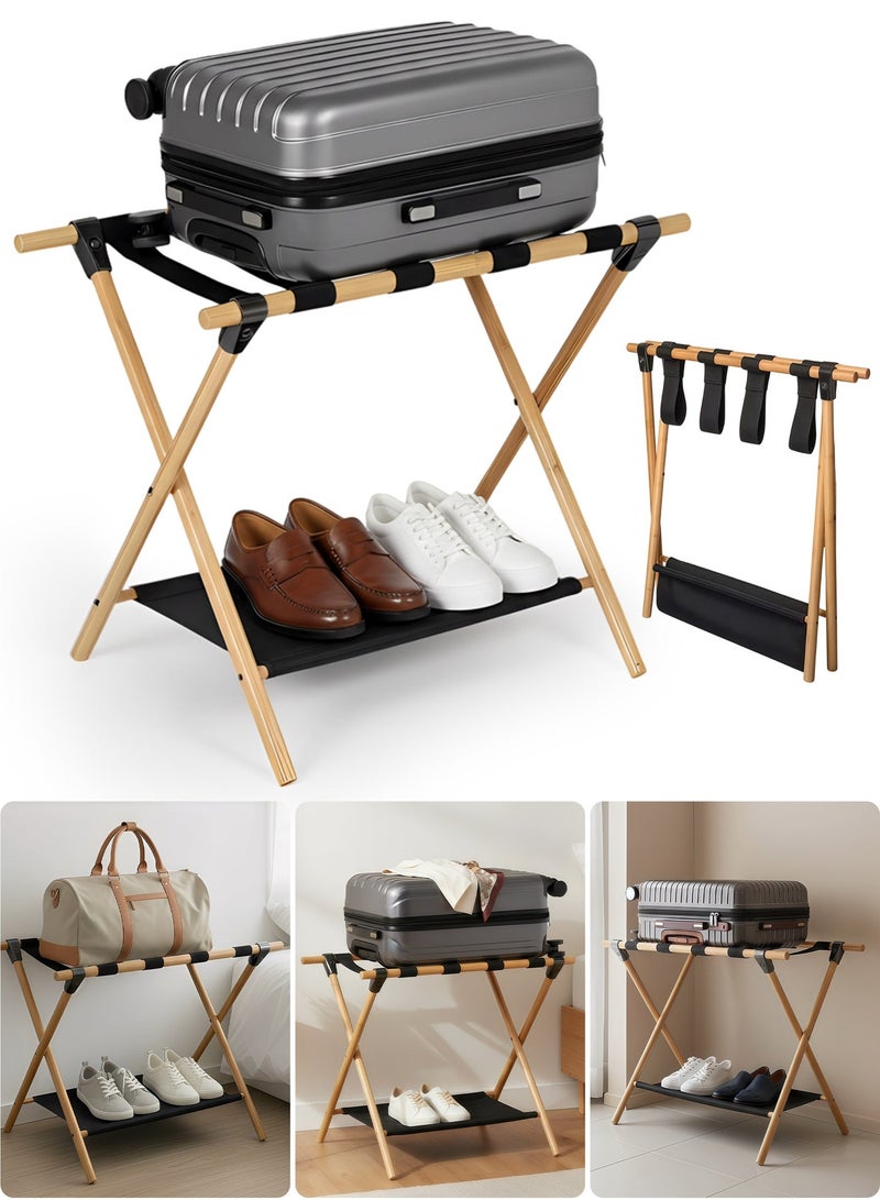 Luggage Rack,Wooden Portable Luggage Rack for Suitcase ,Double-Deck Luggage Racks Include Storage Shelf and Luggage Racks for Family Hotel Use，64*45*52CM,Withstand 50 KG - Image 2