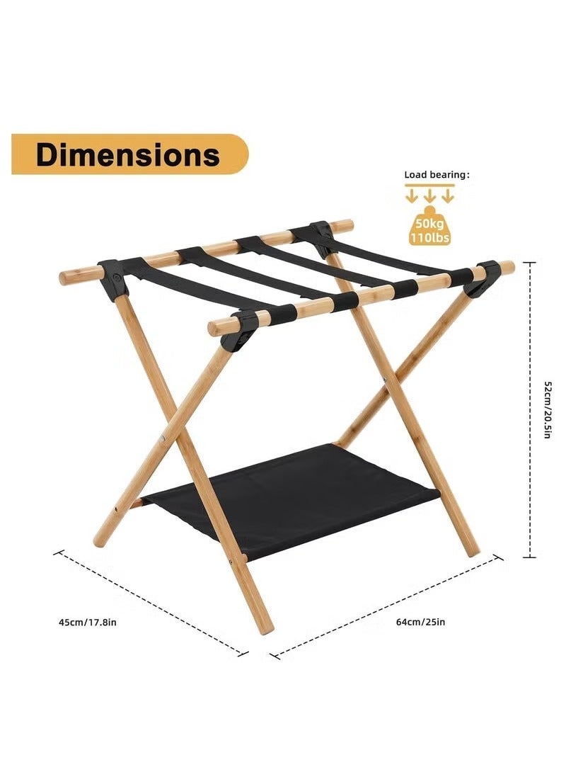 Luggage Rack,Wooden Portable Luggage Rack for Suitcase ,Double-Deck Luggage Racks Include Storage Shelf and Luggage Racks for Family Hotel Use，64*45*52CM,Withstand 50 KG - Image 4