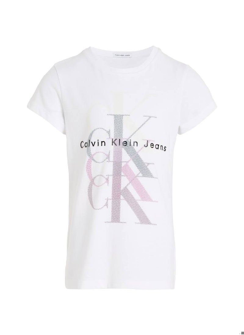 Calvin Klein Jeans - Calvin Klein Jeans Kids, Girls' T-Shirt - Long Sleeves - Casual Tops - Cotton , White - Image 1