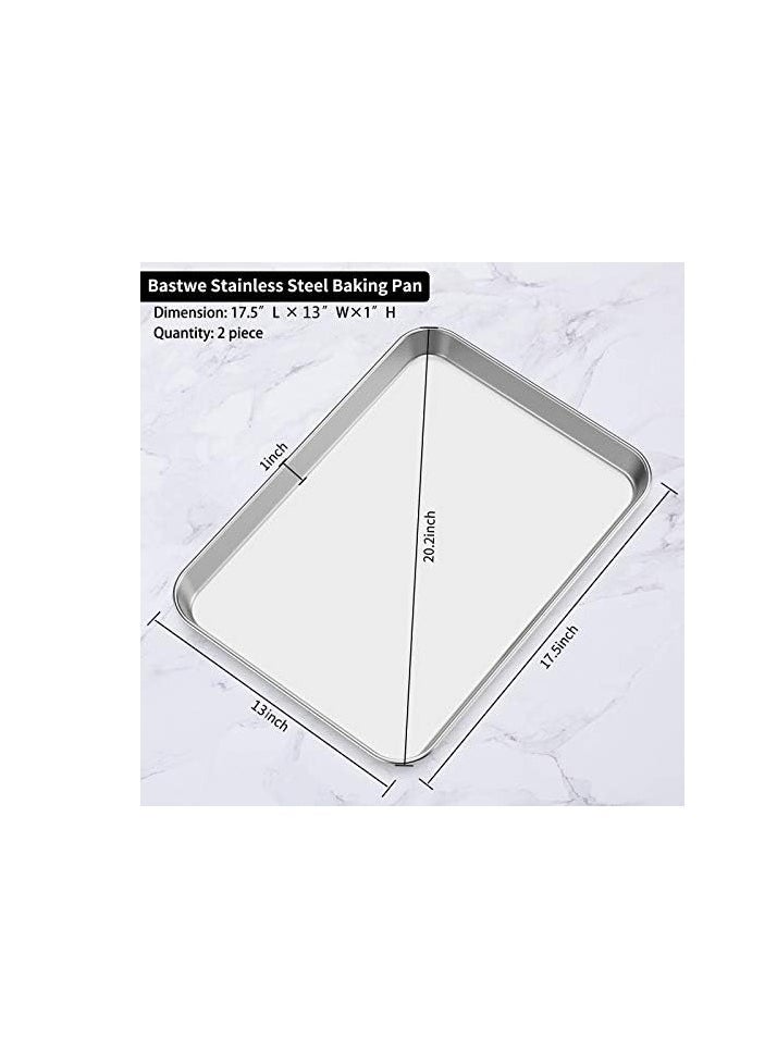 AL KHAYAM - Baking Sheet Set of 2, Bastwe 18 inch Commercial Grade Stainless Steel Baking Pan, Professional Bakeware Oven Tray, Healthy & Non-toxic, Rust Free & Mirror Finish, Easy Clean & Dishwasher Safe - Image 1