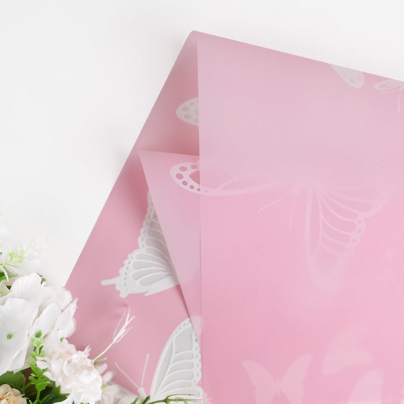 NESCCI 20 Sheet Flower Wrapping Paper - Waterproof Floral Bouquet Wrapping Paper, Florist Supplies Packaging Paper for Wedding Birthday Gift DIY (Butterfly Pink) - Image 3