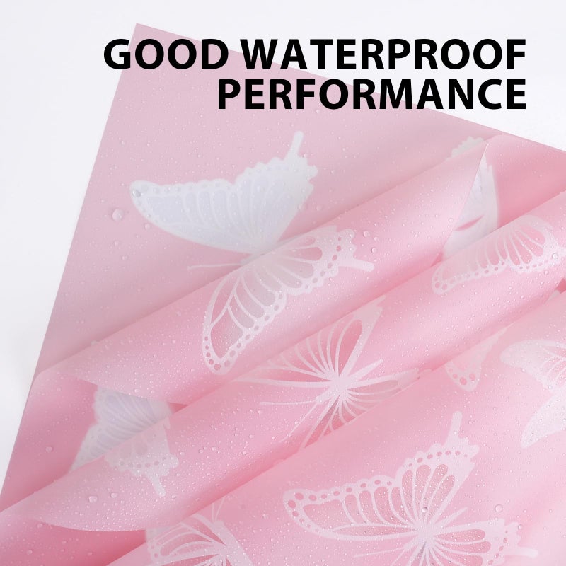 NESCCI 20 Sheet Flower Wrapping Paper - Waterproof Floral Bouquet Wrapping Paper, Florist Supplies Packaging Paper for Wedding Birthday Gift DIY (Butterfly Pink) - Image 4