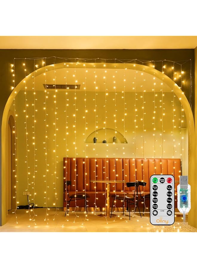 erorex Curtain Lights Warm White 300 Led 9.8Ftx9.8Ft Remote Usb Powered 8 Lighting Modes Timer Waterproof Hanging Lights Indoor Outdoor For Xmas Thanksgiving Wedding Party Patio Decorations… - Image 1