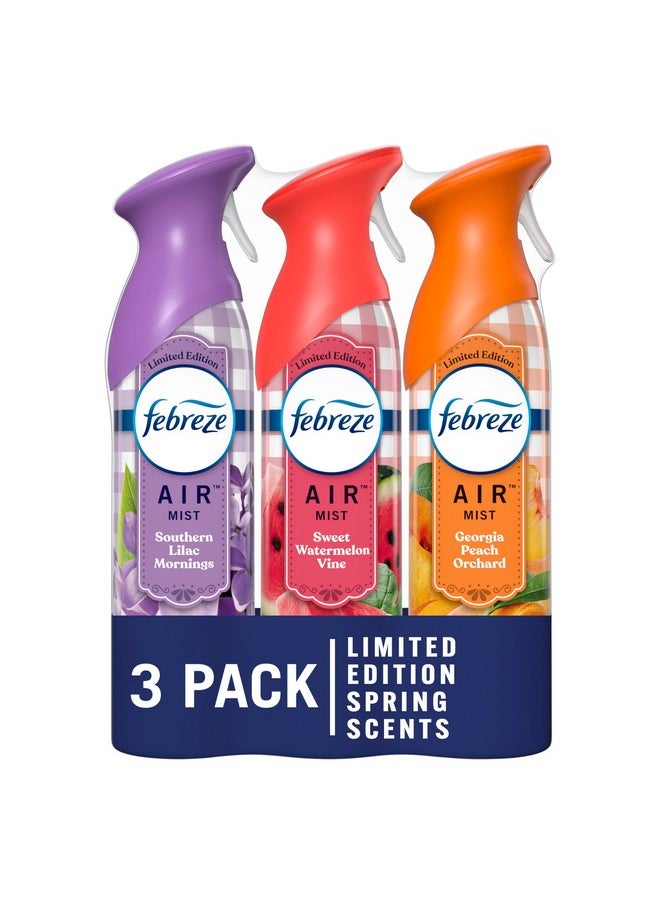 febreze Febreze Air Mist Air Freshener Spray, Odor-Fighting Room Spray for Home, Bathroom and Kitchen, Aerosol Can, Southern Lilac Mornings, Georgia Peach Orchard, Sweet Watermelon Vine Scent, 8.8oz, 3 Count  - Image 1