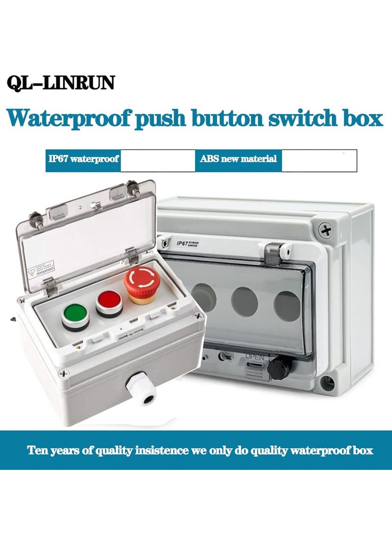Push Button Station, IP67 Outdoor Waterproof Button Switch Box Emergency Stop Button Switch, Key Button Switch and Green Instantaneous Button Switch with Protective Cover Anti-Misoperation Switch