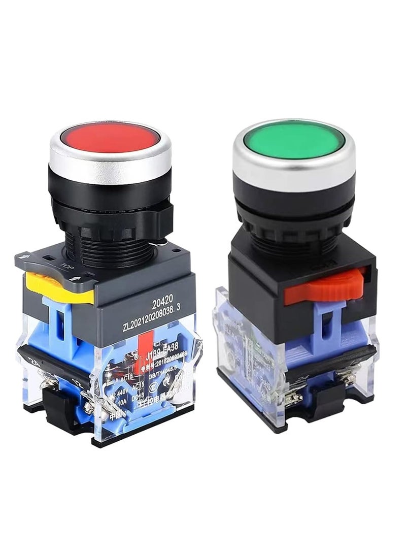 Push Button Station, IP67 Outdoor Waterproof Button Switch Box Emergency Stop Button Switch, Key Button Switch and Green Instantaneous Button Switch with Protective Cover Anti-Misoperation Switch