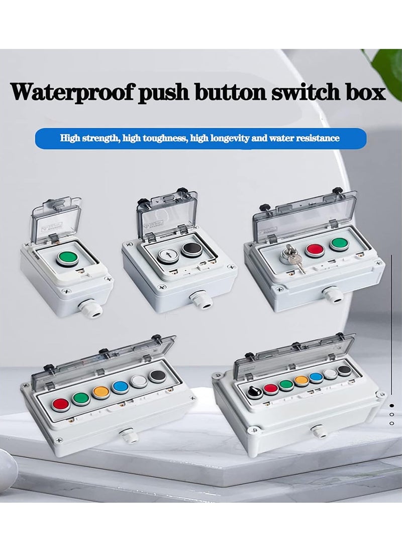 Push Button Station, IP67 Outdoor Waterproof Button Switch Box Emergency Stop Button Switch, Key Button Switch and Green Instantaneous Button Switch with Protective Cover Anti-Misoperation Switch