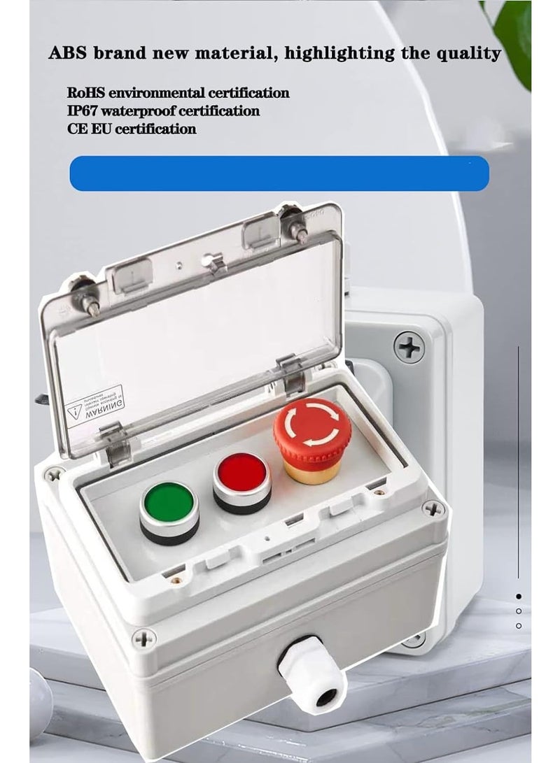 Push Button Station, IP67 Outdoor Waterproof Button Switch Box Emergency Stop Button Switch, Key Button Switch and Green Instantaneous Button Switch with Protective Cover Anti-Misoperation Switch