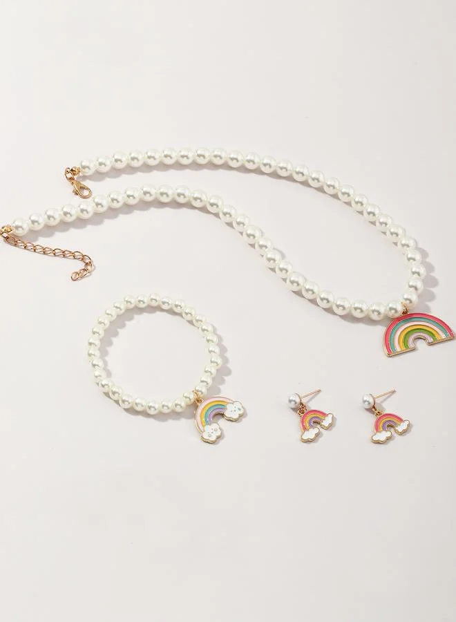 Take Two  Girls Pearl and Rainbow Charm Necklace, Bracelet and Earrings Set for Women | Best Price UAE