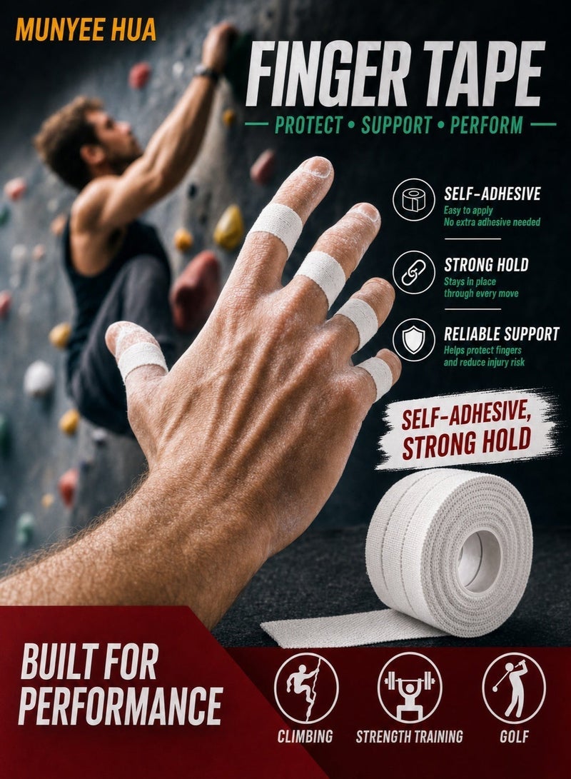 Munyee Hua 3 Rolls Cotton Finger Sports Tape 1.25cm x 13.7m, White Athletic Tape, Latex Free Hot Melt Adhesive, Skin Friendly Finger Joint Protection Tape for Climbing, BJJ, Taekwondo, Golf, Gym Training, Padel, Badminton and Fishing - Image 1
