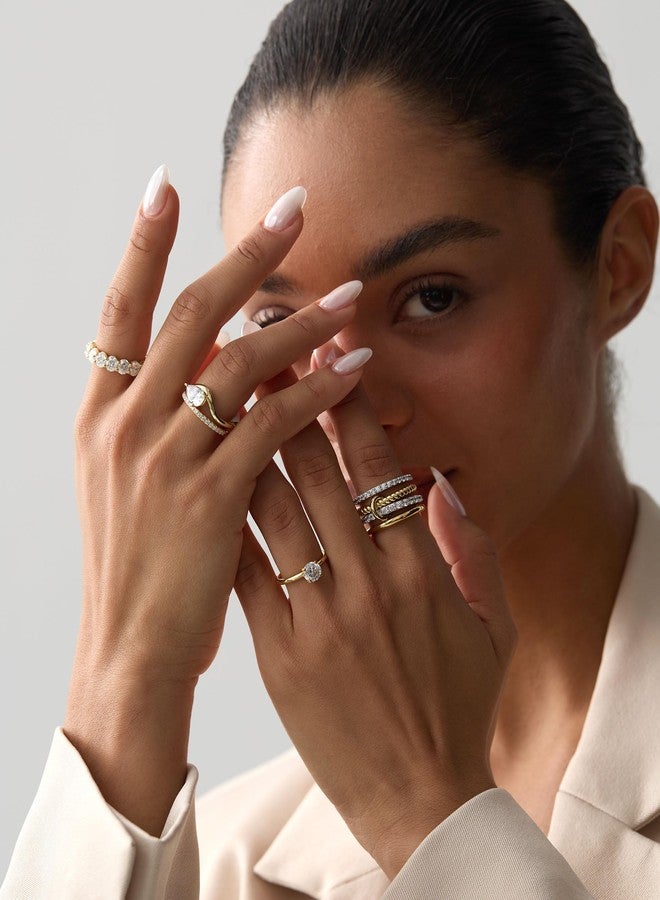 ASHINE Bezel Setting Moissanite Stackable Ring for Women, 14K Gold Plated Solid 925 Sterling Silver Eternity Ring for Wedding and Daily, Available in Size 6-8, 9, Sterling Silver, Moissanite - Image 2