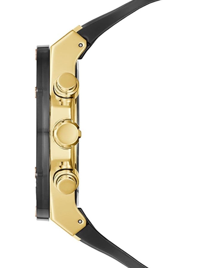 GUESS Men's Sport Multifunction 46mm Watch â€“ Black Dial Gold-Tone Stainless Steel Case with Black Bio-Based Polyurethane Strap - Image 3