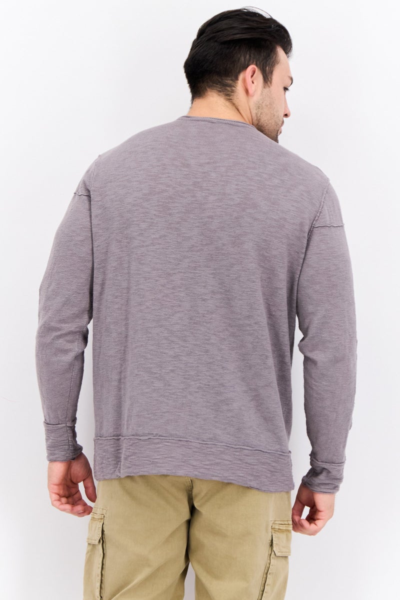 GAS Men Round Neck Solid Long Sleeves Sweatshirt, Grey - Image 3