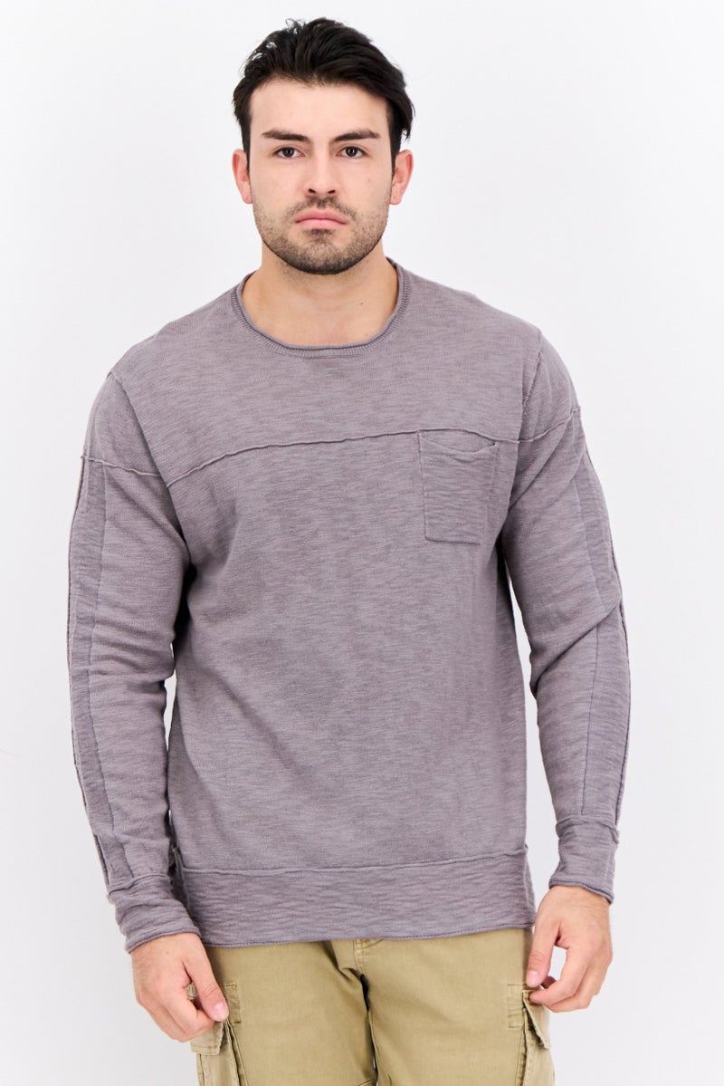 GAS Men Round Neck Solid Long Sleeves Sweatshirt, Grey - Image 1