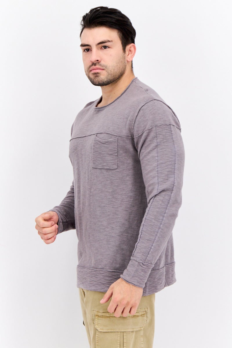 GAS Men Round Neck Solid Long Sleeves Sweatshirt, Grey - Image 4