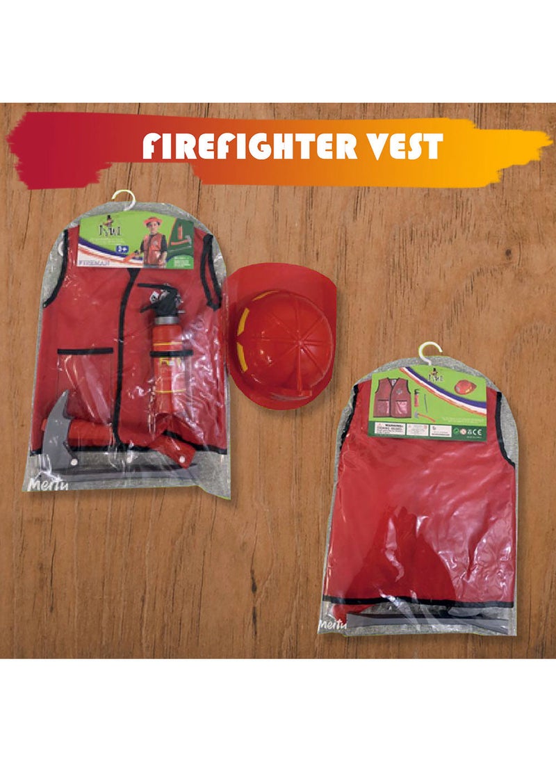 Kidwala fireman costume dress up set, red vest & red hat  firefighter outfit with realistic Rescue tool accessories  firefighter educational costume for boys & girls - Image 3