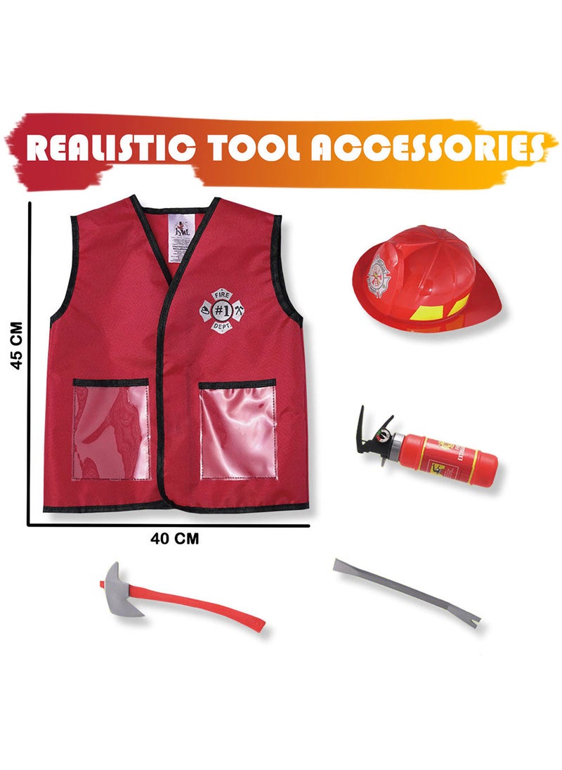 Kidwala fireman costume dress up set, red vest & red hat  firefighter outfit with realistic Rescue tool accessories  firefighter educational costume for boys & girls - Image 5