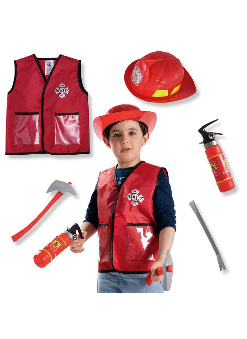 Kidwala fireman costume dress up set, red vest & red hat  firefighter outfit with realistic Rescue tool accessories  firefighter educational costume for boys & girls - Image 1