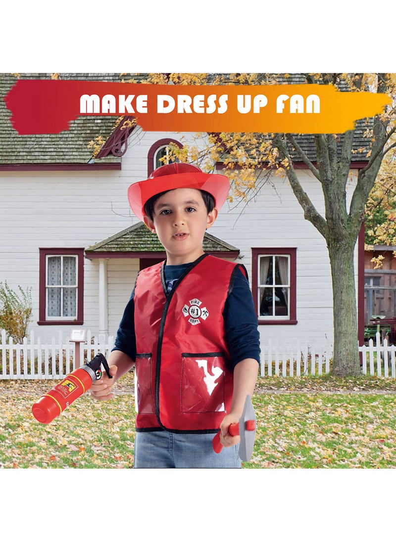 Kidwala fireman costume dress up set, red vest & red hat  firefighter outfit with realistic Rescue tool accessories  firefighter educational costume for boys & girls - Image 2