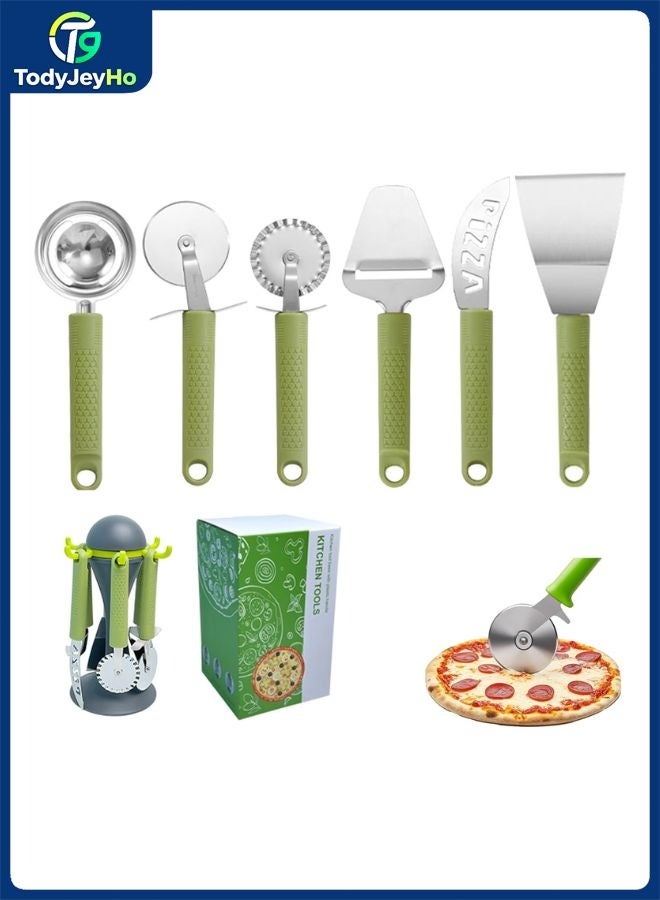 TodyJeyHo 6PCS Pizza Tool Set,Kitchen,Kitchen Utensils Set,Kitchen Decor,Kitchen Decor and Accessories,Kitchen Essentials,With Storage Stand Kitchen Utensils,Kitchen Gadgets (Pizza Set) - Image 1