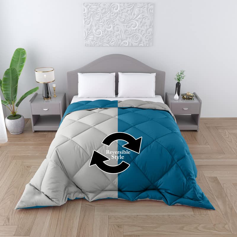 CHICERY Microfiber Reversible Solid Extra Comfort & Soft Comforter||Blanket Single Bed 250 GSM Ultra Soft Comforter for Winter-Teal Grey-Pack of 1 - Image 1