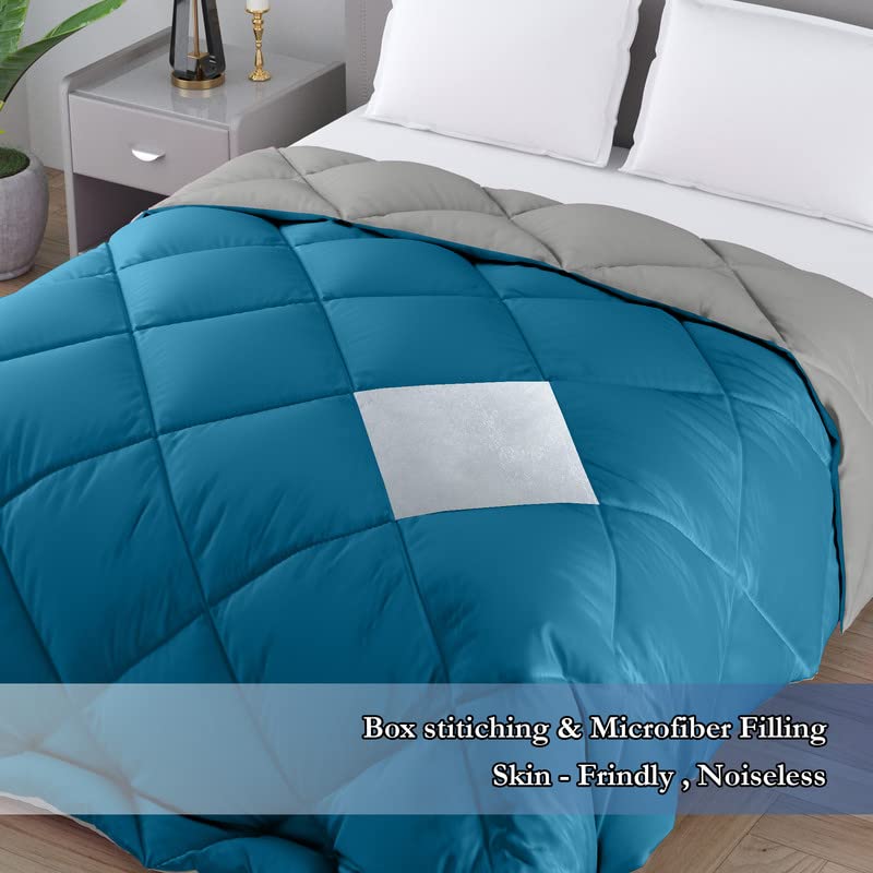 CHICERY Microfiber Reversible Solid Extra Comfort & Soft Comforter||Blanket Single Bed 250 GSM Ultra Soft Comforter for Winter-Teal Grey-Pack of 1 - Image 3