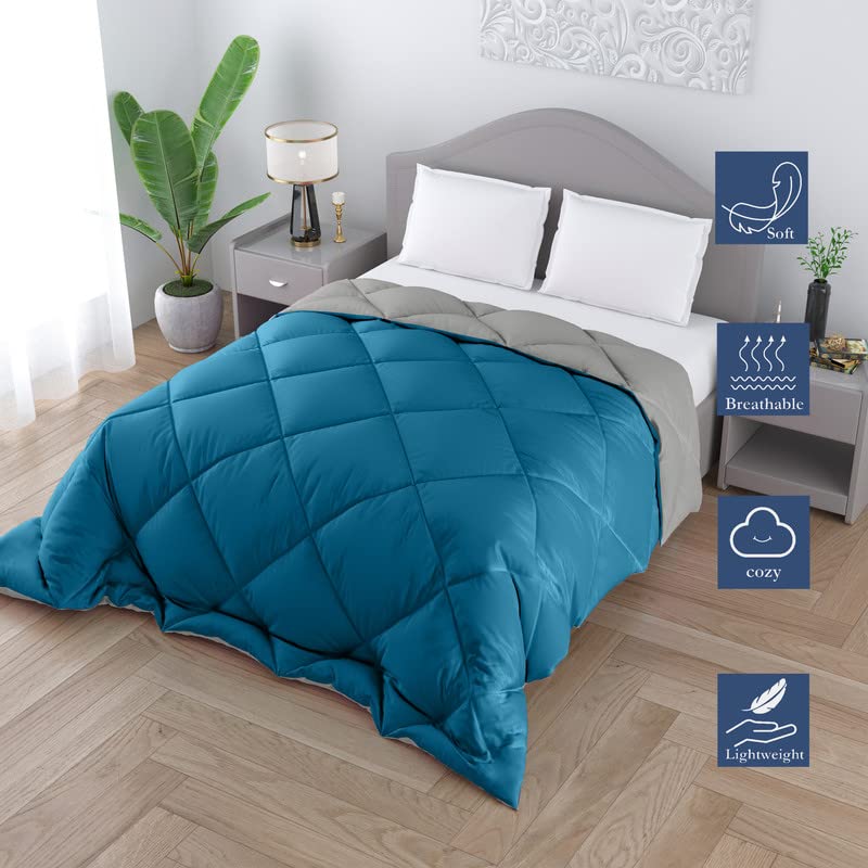 CHICERY Microfiber Reversible Solid Extra Comfort & Soft Comforter||Blanket Single Bed 250 GSM Ultra Soft Comforter for Winter-Teal Grey-Pack of 1 - Image 2